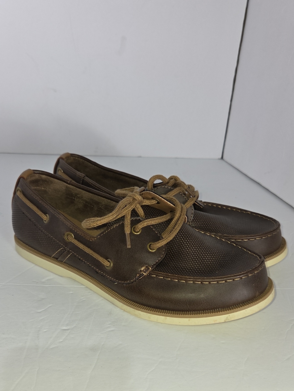 Parker & Sky Crilarien Men's Brown Faux Leather Classic Boat Shoes - Size 10.5